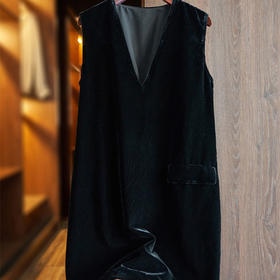 丁摩 真丝绒连衣裙女春秋新款欧货V领高贵洋气金丝绒a字背心裙Q121201