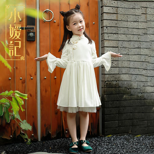 非质量问题不退换哦~小嫒记女童连衣裙秋冬丝绒红色中国风裙子-如意 商品图3