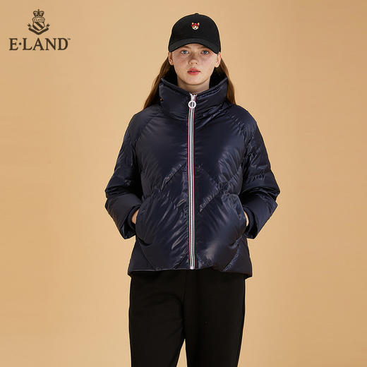 ELAND潮酷简约半高领拉链纯色菱纹羽绒服EEJDB4TC5M 商品图4