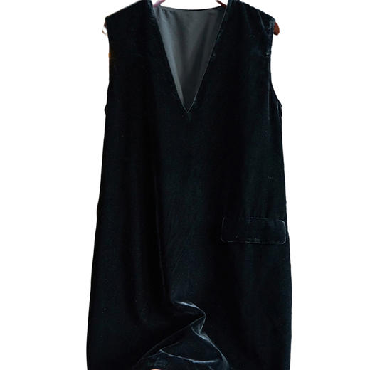 丁摩 真丝绒连衣裙女春秋新款欧货V领高贵洋气金丝绒a字背心裙Q121201 商品图2