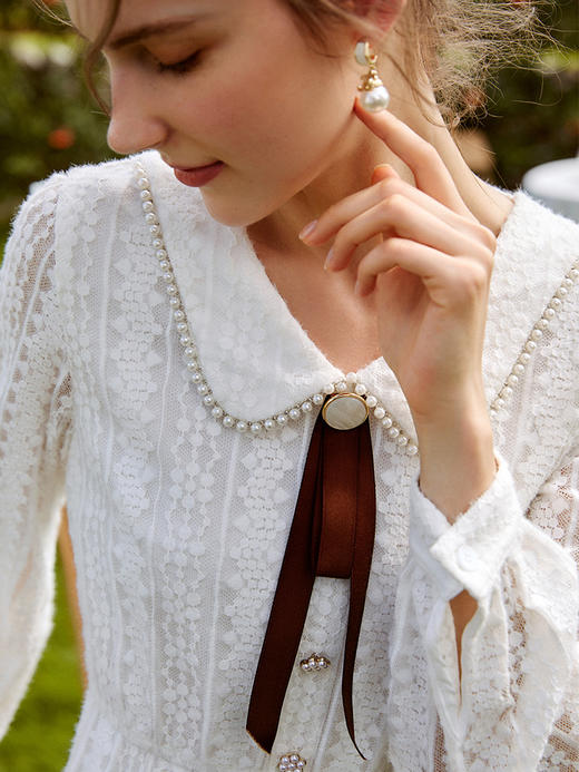 欧芮儿白色连衣裙女2021新款收腰显瘦小个子休闲减龄中长款裙 商品图1