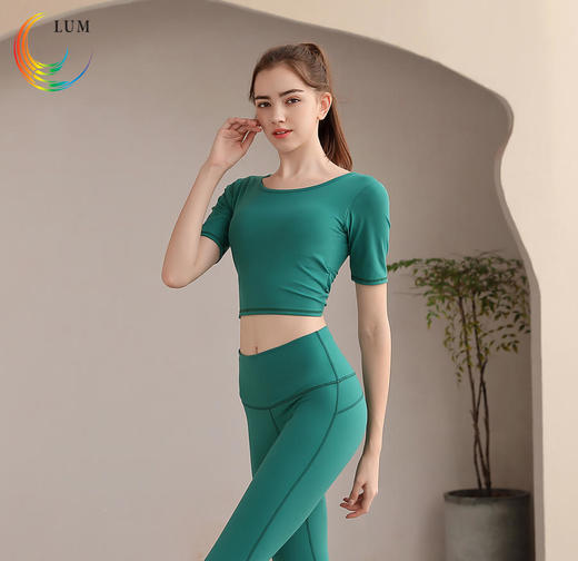LUM39868露檬新款瑜伽服短袖双面磨毛面料（含胸垫） 商品图6