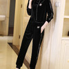 丁摩 金丝绒卫衣套装女春秋黑色休闲连帽上衣裤子时尚两件套Q121204 商品缩略图3