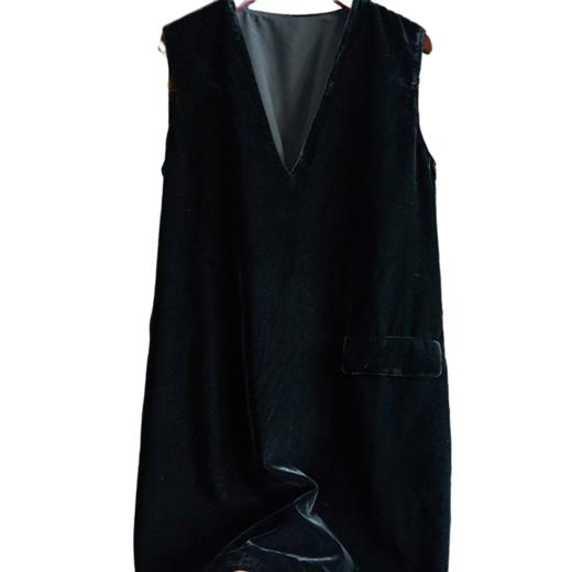 丁摩 真丝绒连衣裙女春秋新款欧货V领高贵洋气金丝绒a字背心裙Q121201 商品图3