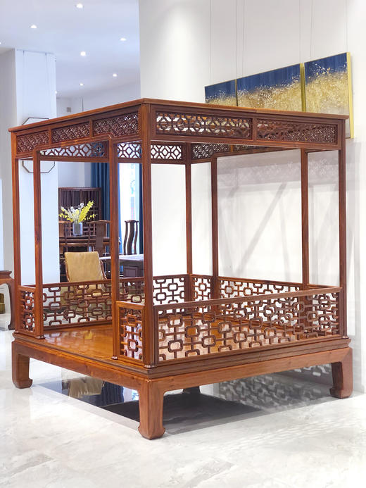 红桥红  家具严选  缅甸花梨（大果紫檀）【八柱十字海棠纹 明式架子床】 商品图5