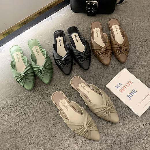 【服饰鞋包】女鞋拖鞋夏秋新款学生户外穿懒人褶皱穆勒女鞋平跟包头半拖鞋 商品图1