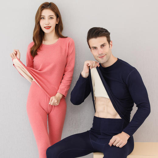 【服饰鞋包】情侣秋衣秋裤套装AB面打底家居男士纯色保暖内衣女士修身双面磨毛 商品图2
