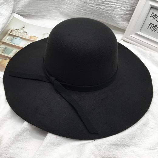 韩式复古百搭蝴蝶结礼帽女圆顶羊毛呢大檐盆帽 商品图1