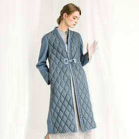 Famecoco范可儿长款羽绒服保暖拼接外套F218AH006