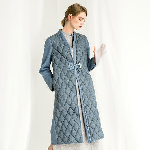 Famecoco范可儿长款羽绒服保暖拼接外套F218AH006 商品图0