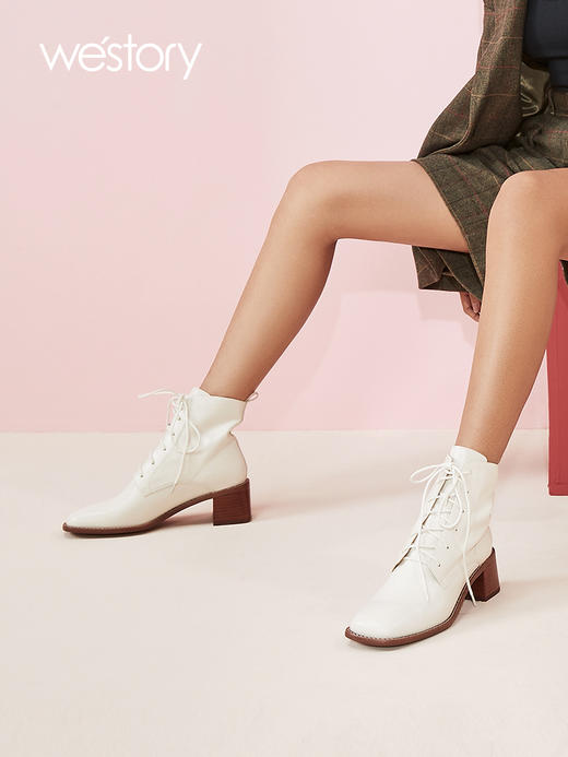 westory秋季新款女英伦风真皮高帮马丁靴时尚短靴女W20DS80001 商品图2