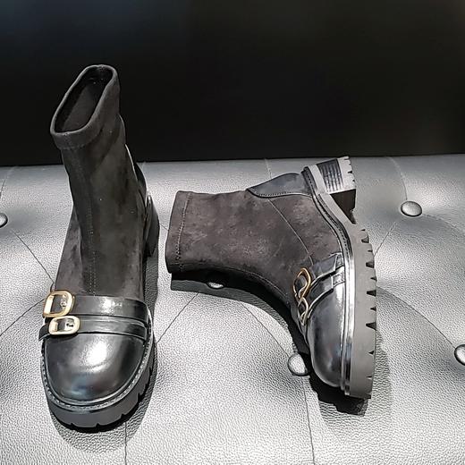 LFGJ 14201 牛皮织物拼接厚底腕靴 商品图2