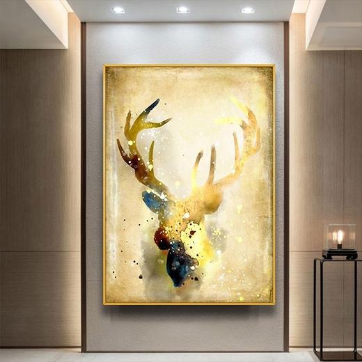 手绘抽象油画客厅现代简约吉祥麋鹿发财欧式美式客厅装饰画 商品图1
