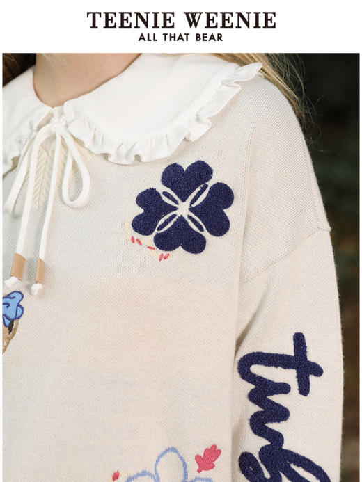 TeenieWeenie小熊V领套头针织衫毛衣宽松直筒韩版显瘦女秋冬外穿TTKW214T06T 商品图3