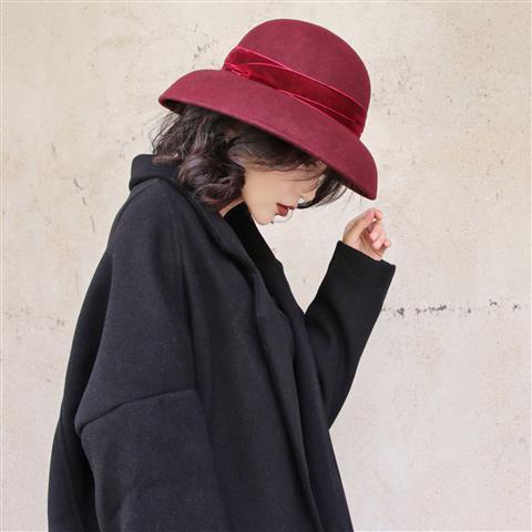 复古赫本风秋冬法式复古羊毛呢女士礼帽盆帽 商品图4