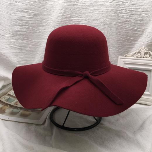 韩式复古百搭蝴蝶结礼帽女圆顶羊毛呢大檐盆帽 商品图3