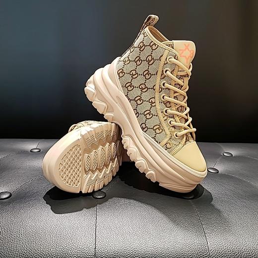 LFGJ 12106 牛皮织物拼接厚底超轻印花短靴 商品图3