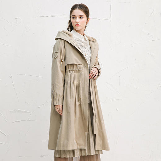 famecoco范可儿长款连帽羽绒服保暖派克服外套F218AH009 商品图1