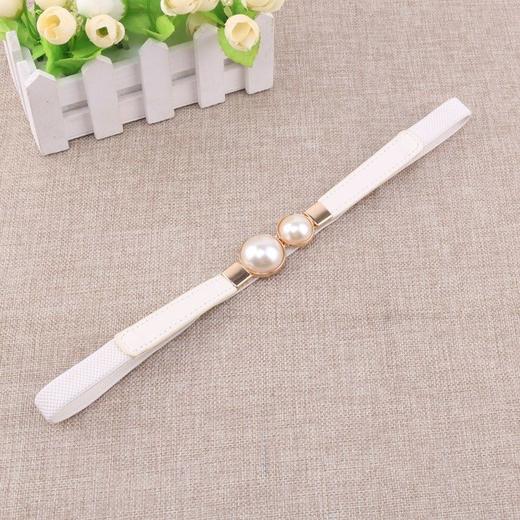 珍珠束腰细腰带女松紧弹力配裙子装饰连衣裙百搭对扣细皮带女学生 商品图5