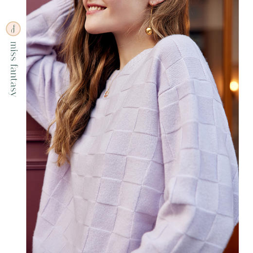 加厚重磅100%进口苏格兰邓肯羊绒显白减龄棋盘格纹圆领套头衫FJ29521N 商品图1