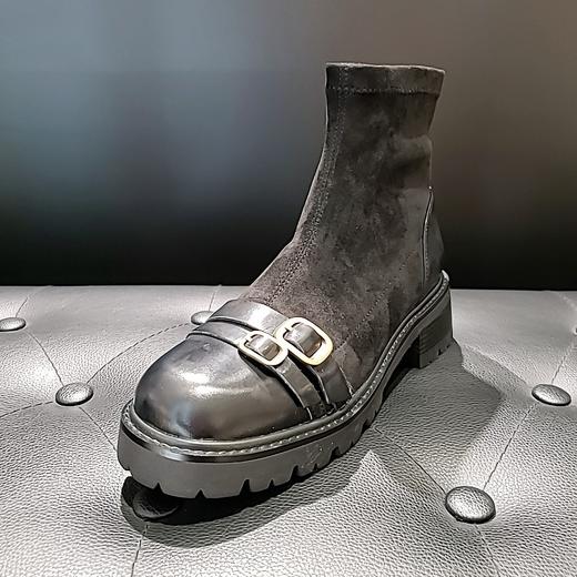 LFGJ 14201 牛皮织物拼接厚底腕靴 商品图0