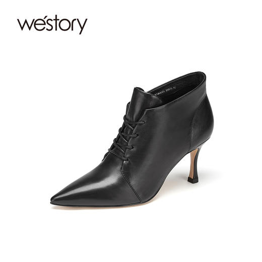 westory秋季新款尖头真皮系带中筒高跟时尚靴W20CM70641 商品图2
