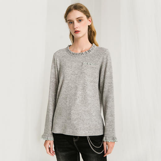 famecoco范可儿长袖T恤秋冬洋气荷叶边内搭打底衫F218BB002 商品图2