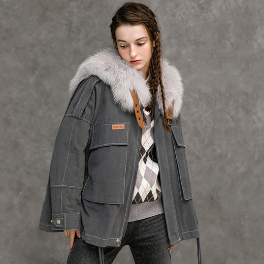 famecoco范可儿狐狸毛领羽绒服保暖白鸭绒外套F218AJ013 商品图2