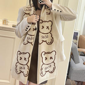 【不挑肤色 亲肤保暖】秋冬小熊腈纶拉毛针织围巾韩版女双面印花保暖多功能披肩