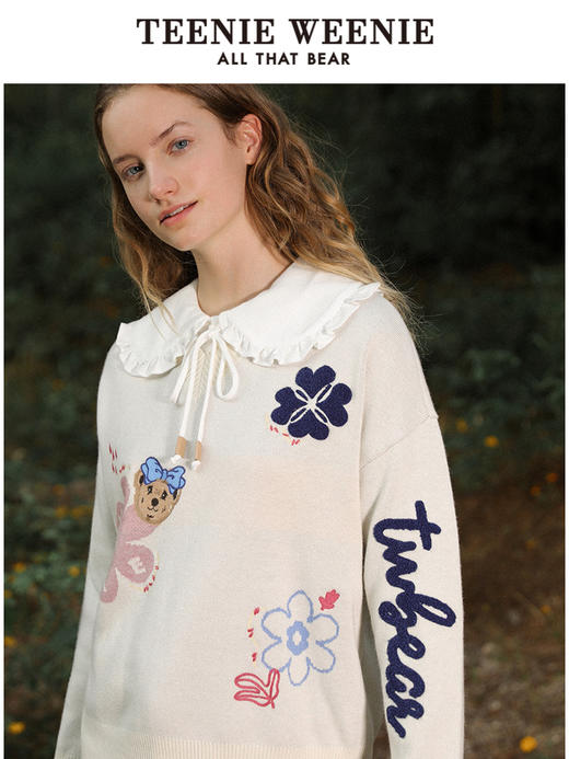 TeenieWeenie小熊V领套头针织衫毛衣宽松直筒韩版显瘦女秋冬外穿TTKW214T06T 商品图1