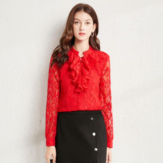 丁摩 春秋法式复古荷叶边套头衫时尚洋气打底小衬衫Q121184 商品图2
