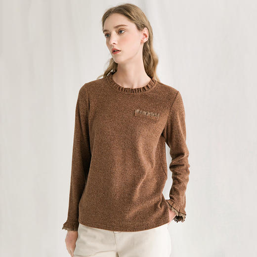 famecoco范可儿长袖T恤秋冬洋气荷叶边内搭打底衫F218BB002 商品图3