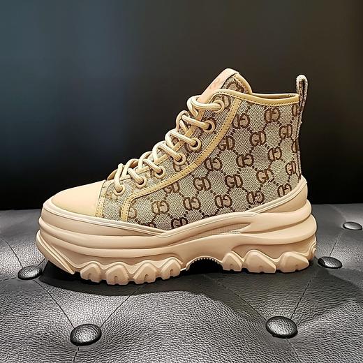 LFGJ 12106 牛皮织物拼接厚底超轻印花短靴 商品图1