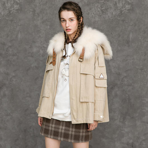 famecoco范可儿狐狸毛领羽绒服保暖白鸭绒外套F218AJ013 商品图0