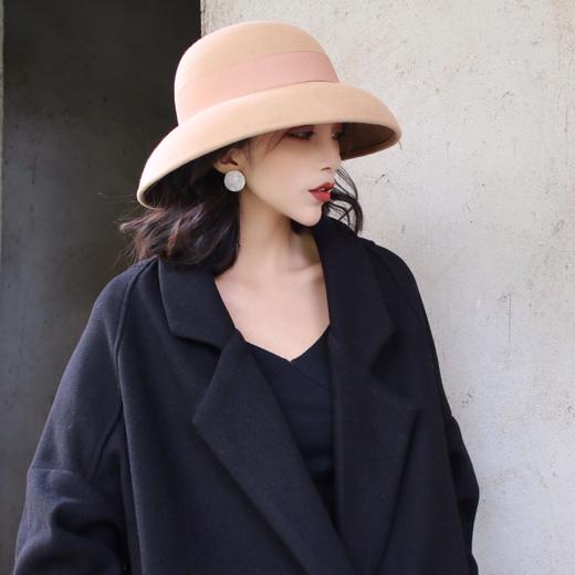 复古赫本风秋冬法式复古羊毛呢女士礼帽盆帽 商品图2