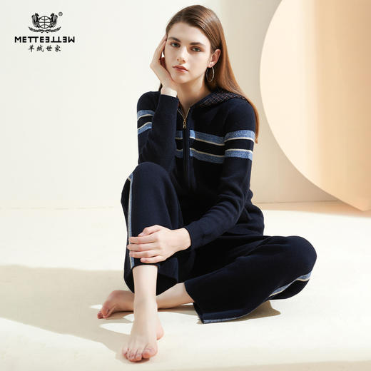 METTE羊绒世家21年秋冬新品女士纯羊绒开衫休闲运动连帽针织外套 商品图0