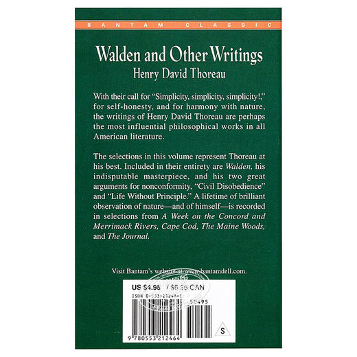 瓦尔登湖英文原版小说英文版经典名著Walden and Other Writings及其他作品 商品图1