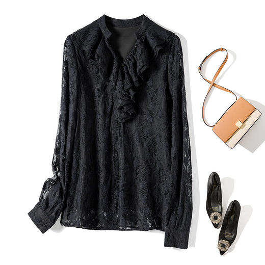 丁摩 春秋法式复古荷叶边套头衫时尚洋气打底小衬衫Q121184 商品图1