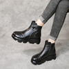 冬季头层牛皮女士加绒圆头松糕厚底保暖低筒编织复古马丁靴MLD-2581 商品缩略图1