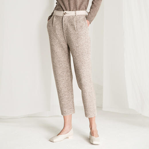 Famecoco范可儿灰色毛呢裤冬季羊毛直筒裤F218GA001 商品图2