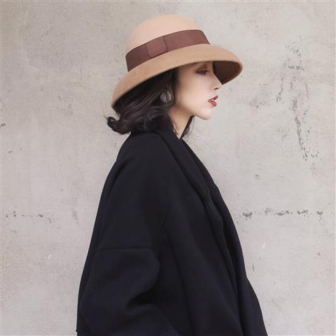 复古赫本风秋冬法式复古羊毛呢女士礼帽盆帽 商品图6