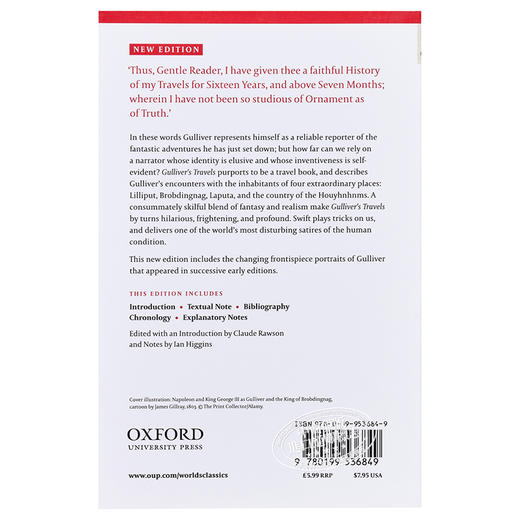 预售 【中商原版】格列佛游记（牛津世界经典系列）英文原版 Gullivers Travels (Oxford Worlds Classics) 商品图1