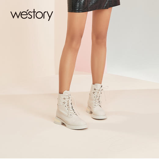 westory真皮漆皮系带增高厚底马丁靴W20DS80221 商品图1
