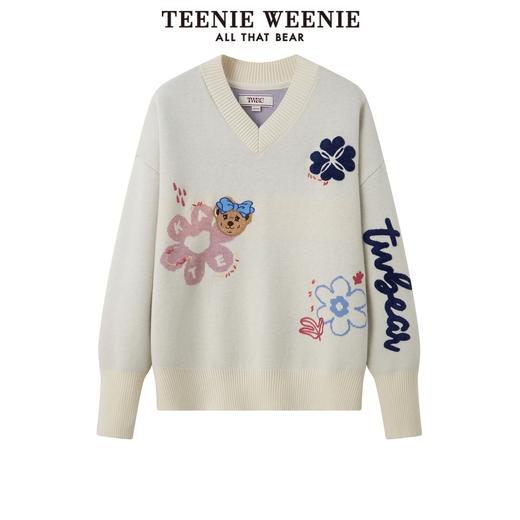 TeenieWeenie小熊V领套头针织衫毛衣宽松直筒韩版显瘦女秋冬外穿TTKW214T06T 商品图4
