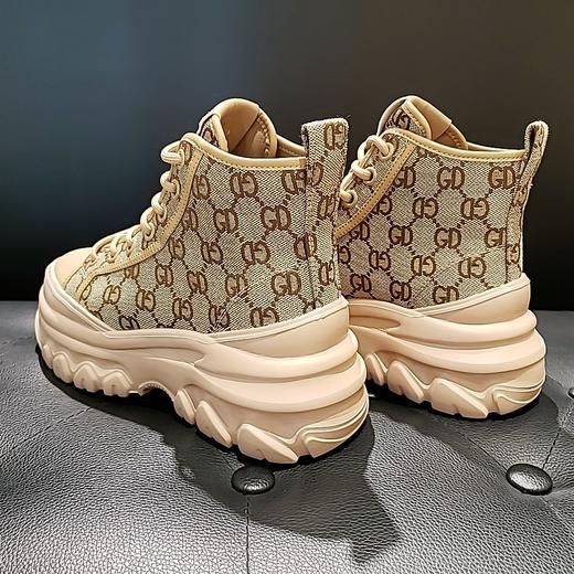 LFGJ 12106 牛皮织物拼接厚底超轻印花短靴 商品图4