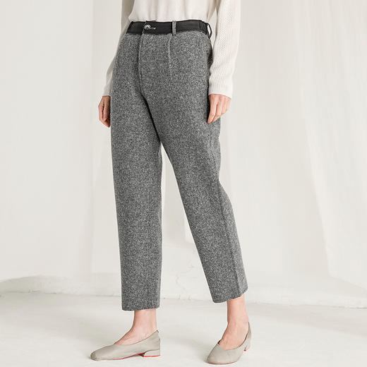 Famecoco范可儿灰色毛呢裤冬季羊毛直筒裤F218GA001 商品图1