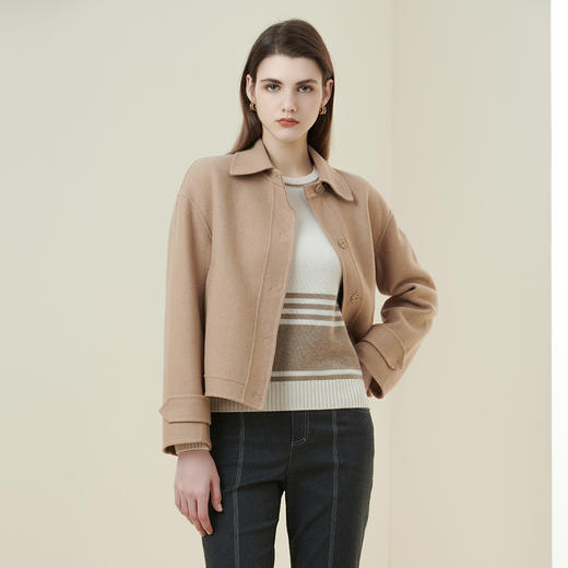 METTE羊绒世家2021年女士羊毛大衣短款直筒宽松毛呢双面呢小外套 商品图4