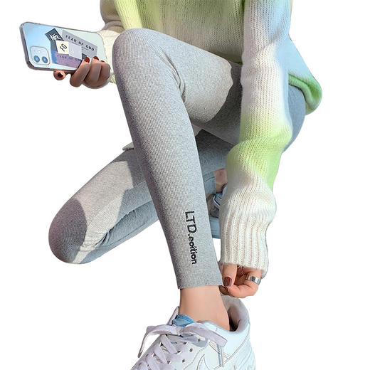 【超值两件装 第二件立减6元】2021新款秋季打底裤女外穿高腰显瘦螺纹百搭长裤大码灰色紧身九分秋裤 商品图4