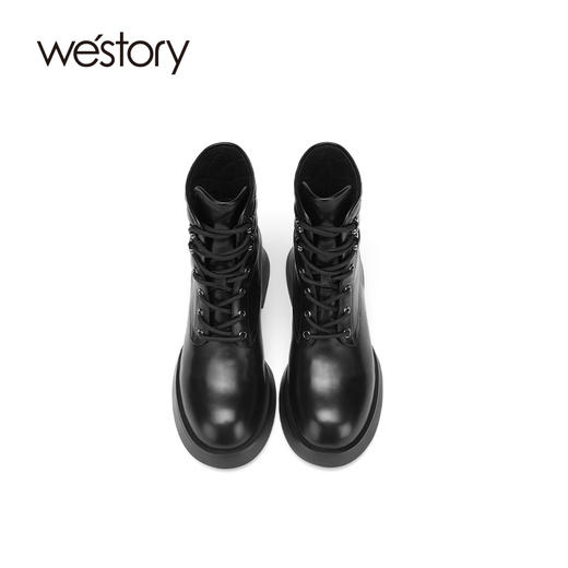 westory真皮漆皮系带增高厚底马丁靴W20DS80221 商品图3