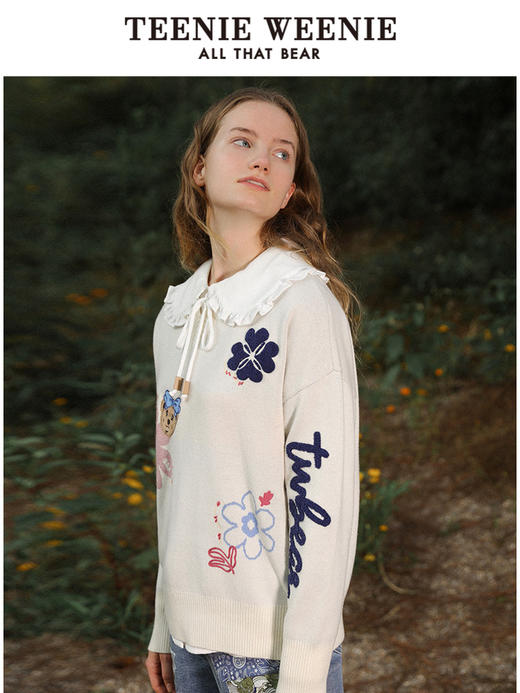 TeenieWeenie小熊V领套头针织衫毛衣宽松直筒韩版显瘦女秋冬外穿TTKW214T06T 商品图2